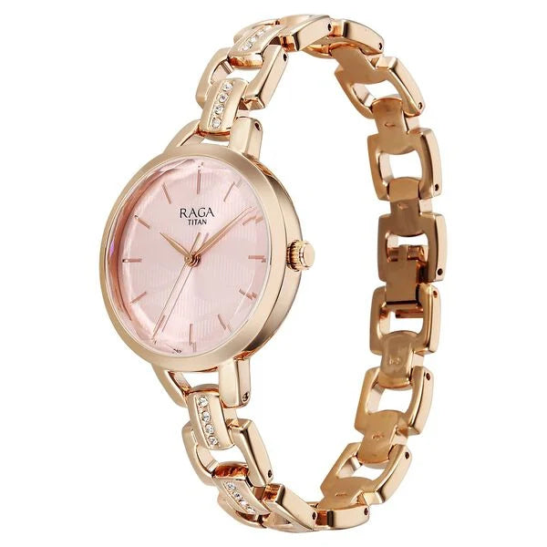 Titan Raga Showstopper Quartz Analog Rose Gold Dial Metal Strap Watch For Women nu95352wm01 Women's Watch