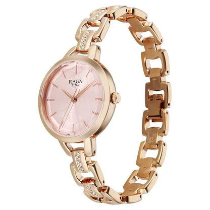Titan Raga Showstopper Quartz Analog Rose Gold Dial Metal Strap Watch For Women nu95352wm01 Women's Watch