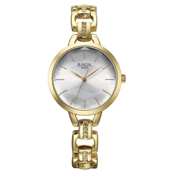 Titan Raga Showstopper Quartz Analog Silver Dial Metal Strap Watch For Women nu95352ym01