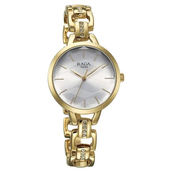 Titan Raga Showstopper Quartz Analog Silver Dial Metal Strap Watch For Women 95352ym01