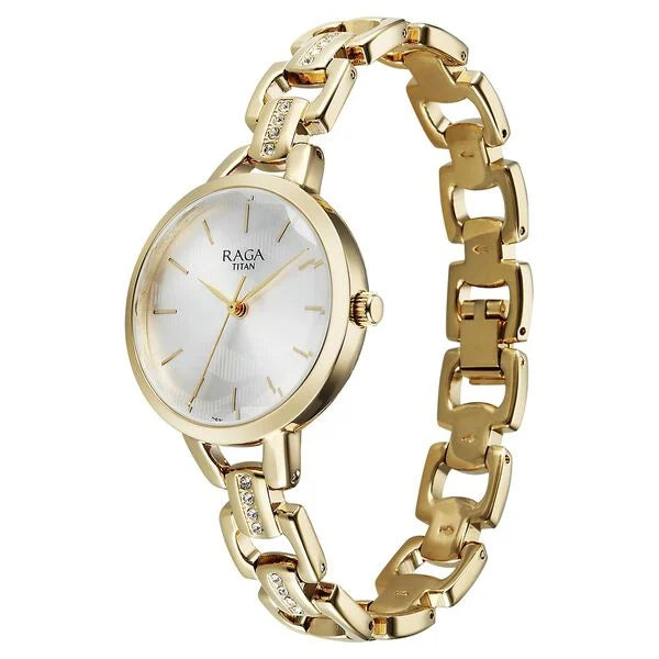 Titan Raga Showstopper Quartz Analog Silver Dial Metal Strap Watch For Women 95352ym01