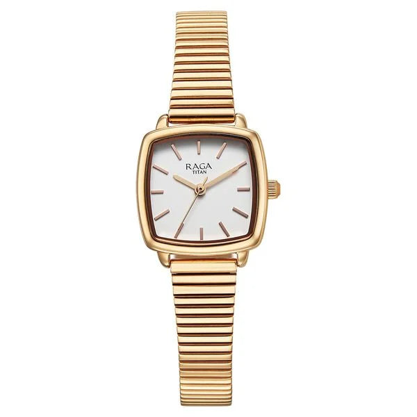 Titan Raga Showstopper Quartz Analog White Dial Metal Strap Watch For Women nu95355wm01 Women's Watch
