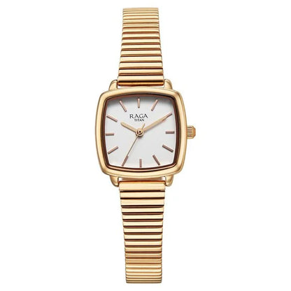Titan Raga Showstopper Quartz Analog White Dial Metal Strap Watch For Women nu95355wm01 Women's Watch