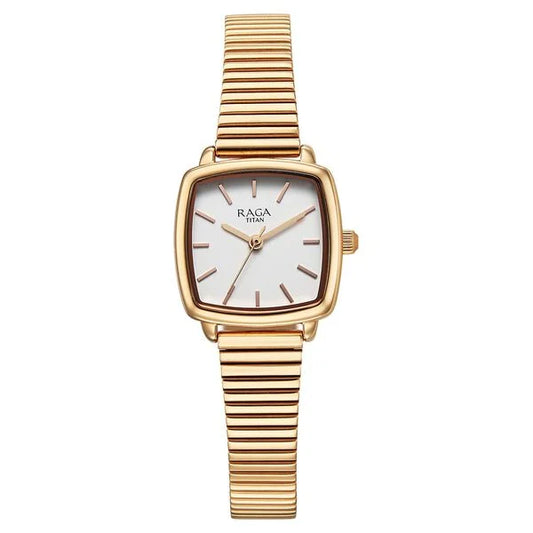 Titan Raga Showstopper Quartz Analog White Dial Metal Strap Watch For Women nu95355wm01 Women's Watch