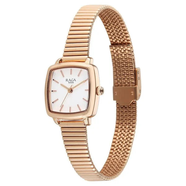 Titan Raga Showstopper Quartz Analog White Dial Metal Strap Watch For Women nu95355wm01 Women's Watch