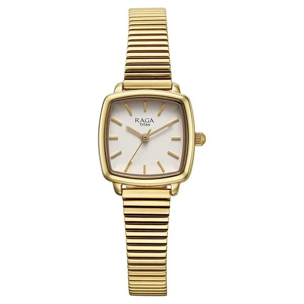 Titan Raga Showstopper Quartz Analog Champagne Dial Metal Strap Watch For Women nu95355ym01 Women's Watch