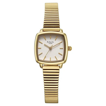 Titan Raga Showstopper Quartz Analog Champagne Dial Metal Strap Watch For Women nu95355ym01 Women's Watch