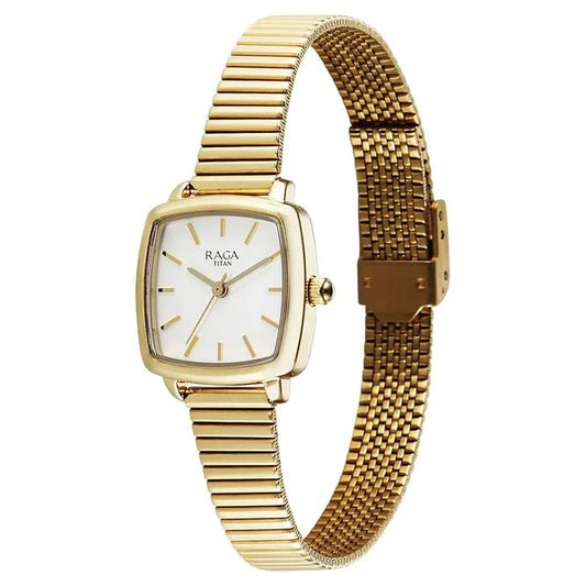 Titan Raga Showstopper Quartz Analog Champagne Dial Metal Strap Watch For Women nu95355ym01 Women's Watch