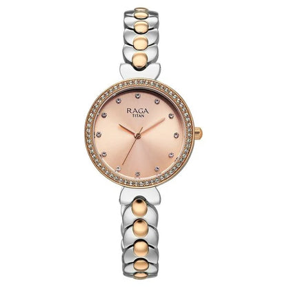 Titan Raga Showstopper Quartz Analog Rose Gold Dial Two Toned Metal Strap Watch For Women nu95357km01