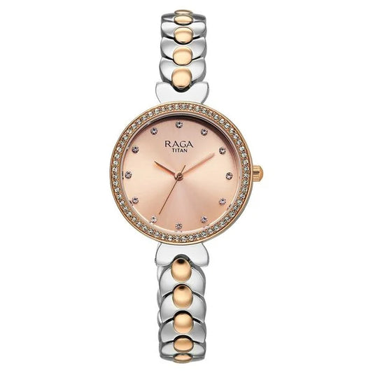 Titan Raga Showstopper Quartz Analog Rose Gold Dial Two Toned Metal Strap Watch For Women nu95357km01