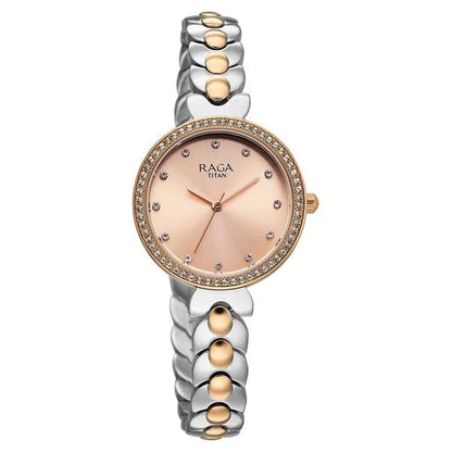 Titan Raga Showstopper Quartz Analog Rose Gold Dial Two Toned Metal Strap Watch For Women nu95357km01