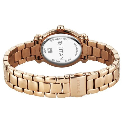 Titan Purple Glamour Quartz Analog Silver Dial Rose Gold Stainless Steel Strap Watch For Women 95359wm01