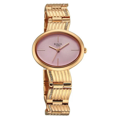 Titan Raga Glimmers Quartz Analog Pink Dial Rose Gold Metal Strap Watch For Women 95362wm01