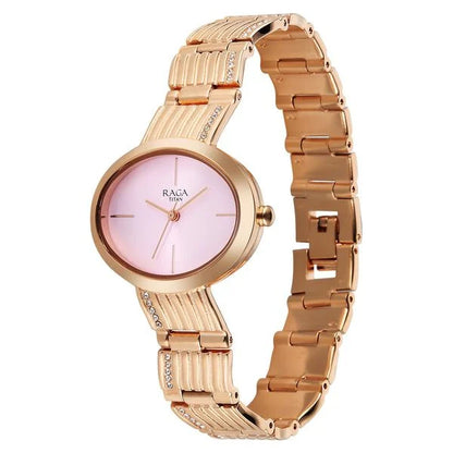 Titan Raga Glimmers Quartz Analog Pink Dial Rose Gold Metal Strap Watch For Women 95362wm01