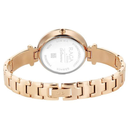 Titan Raga Glimmers Quartz Analog Mother of Pearl Dial Rose Gold Metal Strap Watch For Women nu95363wm01