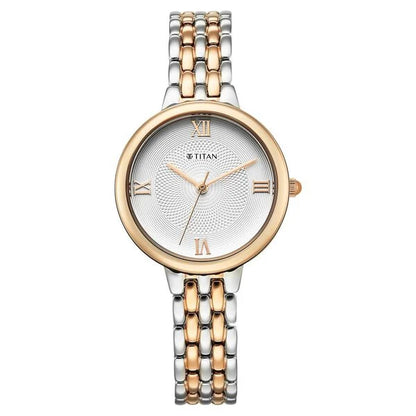 Titan Eminence Quartz Analog White Dial Two Toned Strap Watch For Women 95364km01