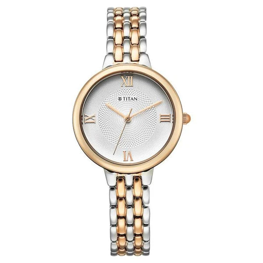 Titan Eminence Quartz Analog White Dial Two Toned Strap Watch For Women 95364km01