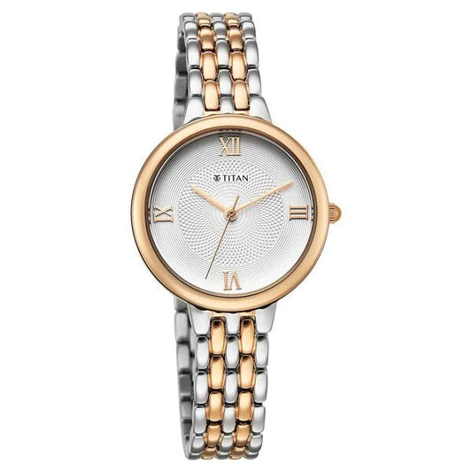 Titan Eminence Quartz Analog White Dial Two Toned Strap Watch For Women 95364km01