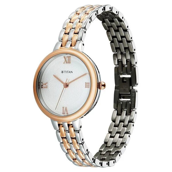 Titan Eminence Quartz Analog White Dial Two Toned Strap Watch For Women 95364km01