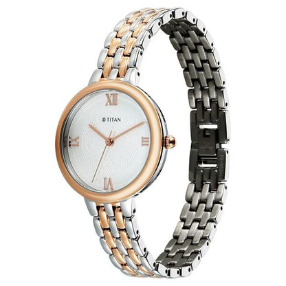 Titan Eminence Quartz Analog White Dial Two Toned Strap Watch For Women 95364km01