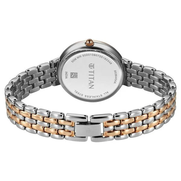 Titan Eminence Quartz Analog White Dial Two Toned Strap Watch For Women 95364km01