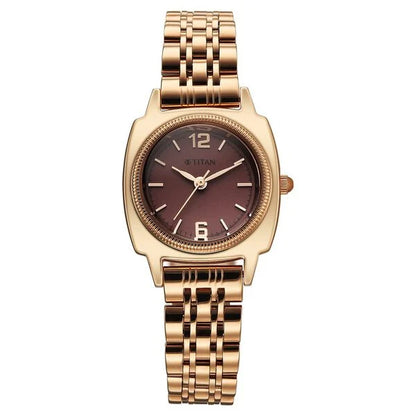 Titan Eminence Quartz Analog Red Dial Rose Gold Strap Watch For Women 95366wm01