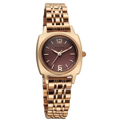 Titan Eminence Quartz Analog Red Dial Rose Gold Strap Watch For Women 95366wm01