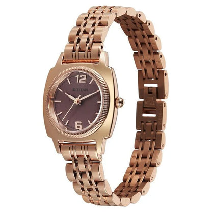 Titan Eminence Quartz Analog Red Dial Rose Gold Strap Watch For Women 95366wm01