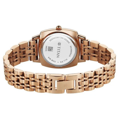 Titan Eminence Quartz Analog Red Dial Rose Gold Strap Watch For Women 95366wm01