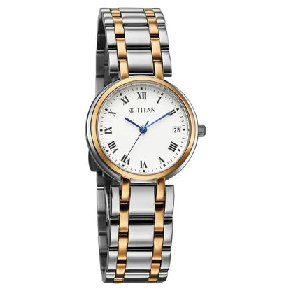 Titan Eminence Workwear Quartz Analog White Dial Two Toned Metal Strap Watch For Women nu95370km01