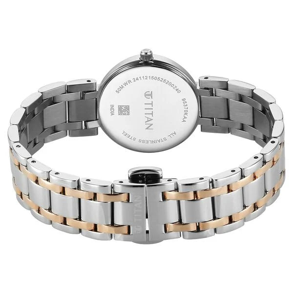 Titan Eminence Workwear Quartz Analog White Dial Two Toned Metal Strap Watch For Women nu95370km01