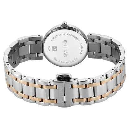 Titan Eminence Workwear Quartz Analog White Dial Two Toned Metal Strap Watch For Women nu95370km01