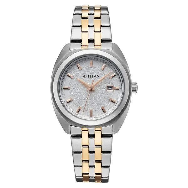 Titan Work Essentials Quartz Analog Silver Dial Two Toned Metal Strap Watch For Women 95377km01