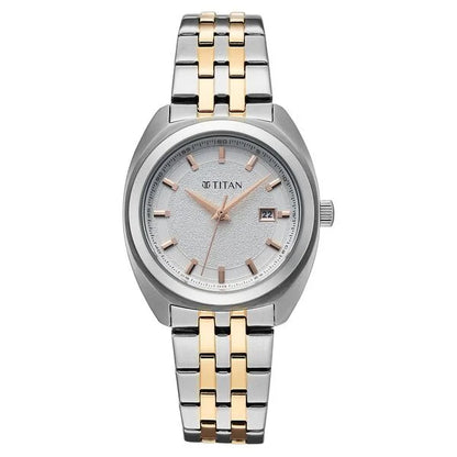 Titan Work Essentials Quartz Analog Silver Dial Two Toned Metal Strap Watch For Women 95377km01