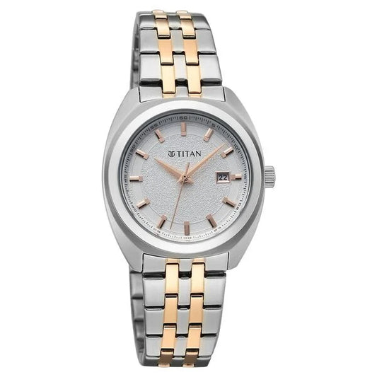 Titan Work Essentials Quartz Analog Silver Dial Two Toned Metal Strap Watch For Women 95377km01