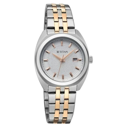 Titan Work Essentials Quartz Analog Silver Dial Two Toned Metal Strap Watch For Women 95377km01