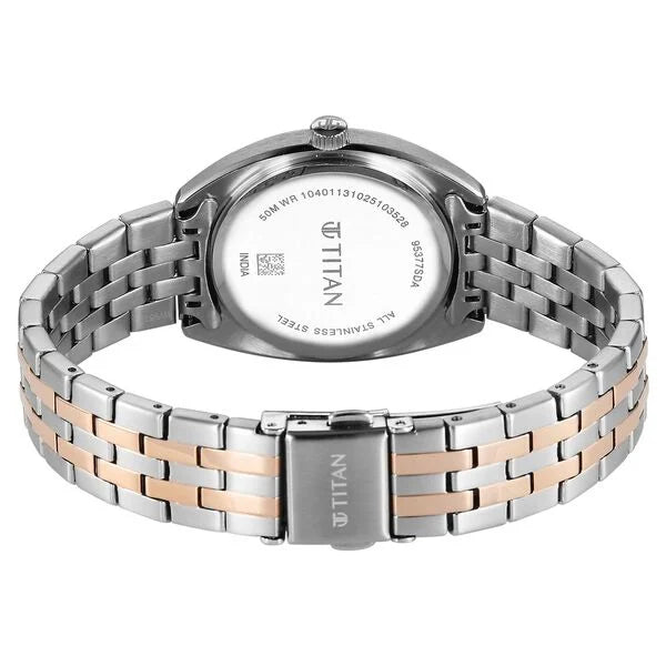 Titan Work Essentials Quartz Analog Silver Dial Two Toned Metal Strap Watch For Women 95377km01