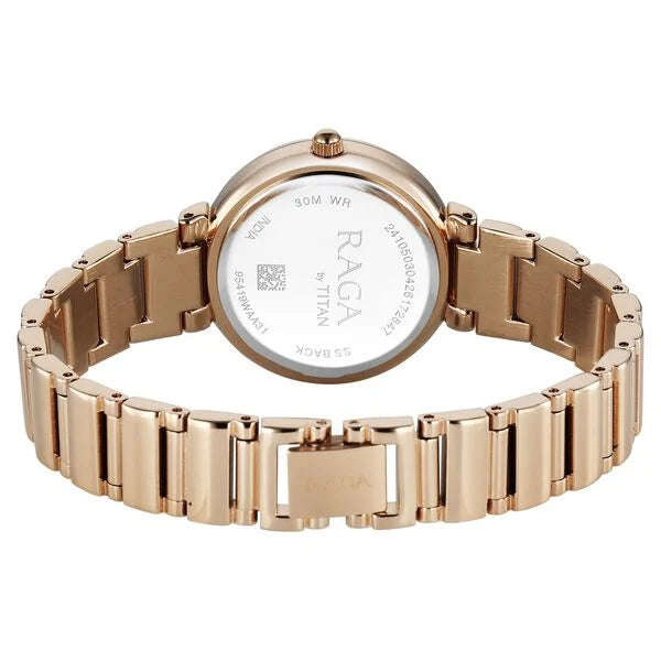 Titan Raga Spotlight Quartz Analog Mother of Pearl Dial Rose Gold Metal Strap Watch For Women