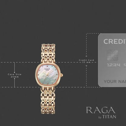 Titan Raga Spotlight Quartz Analog White Dial Rose Gold Metal Strap Watch For Women 95421WM01
