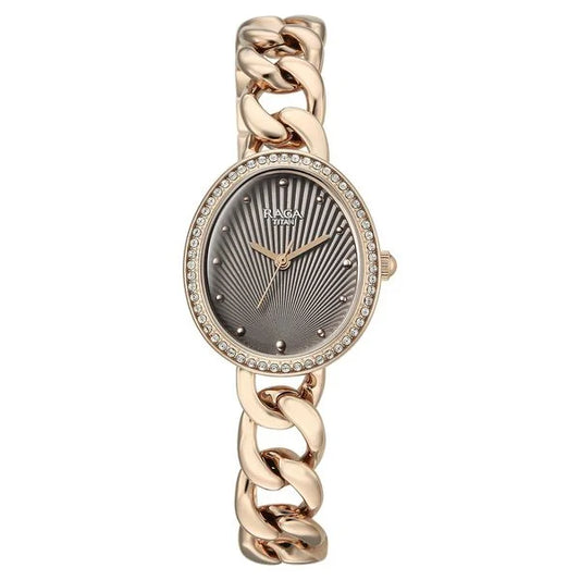 Titan Raga Spotlight Quartz Analog Grey Dial Rose Gold Metal Strap Watch For Women 95429wm01
