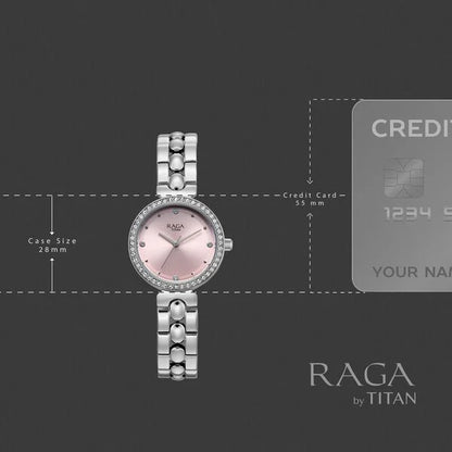 Raga Showstopper Quartz Analog Pink Dial Silver Metal Strap Watch For Women