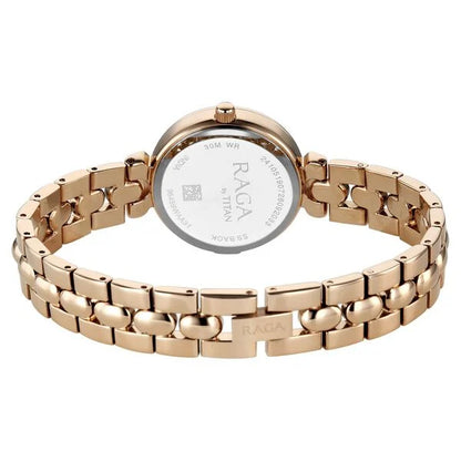 Raga Showstopper Quartz Analog Silver Dial Rose Gold Metal Strap Watch For Women