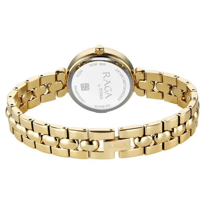 Raga Showstopper Quartz Analog Green Dial Golden Metal Strap Watch For Women 95459ym01