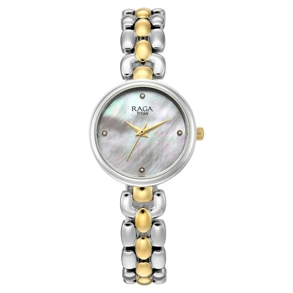 Raga Showstopper Quartz Analog Mother of Pearl Dial Two Toned Metal Strap Watch For Women 95461bm01