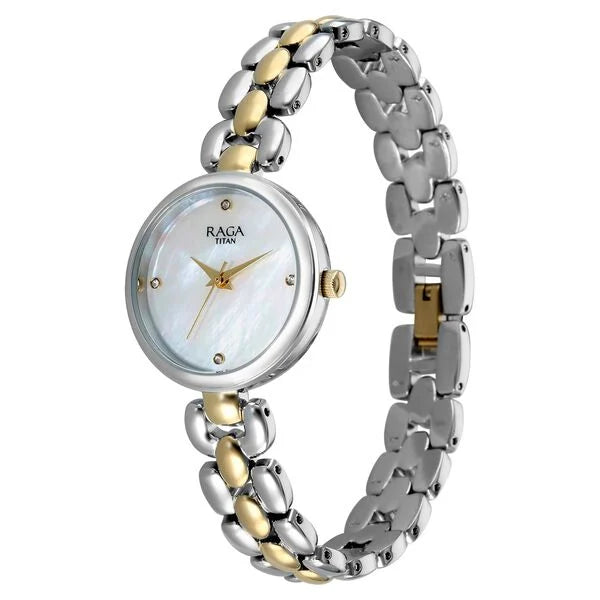 Raga Showstopper Quartz Analog Mother of Pearl Dial Two Toned Metal Strap Watch For Women 95461bm01