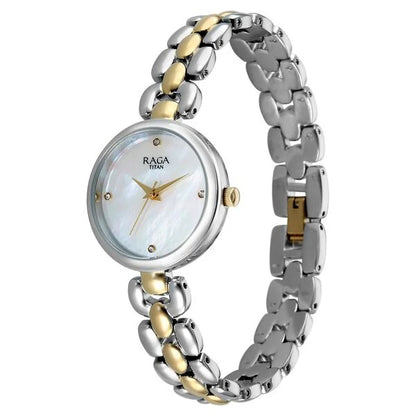 Raga Showstopper Quartz Analog Mother of Pearl Dial Two Toned Metal Strap Watch For Women 95461bm01