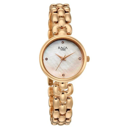 Raga Showstopper Quartz Analog Mother of Pearl Dial Rose Gold Metal Strap Watch For Women 95461wm01