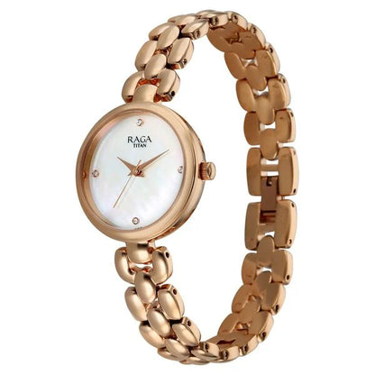 Raga Showstopper Quartz Analog Mother of Pearl Dial Rose Gold Metal Strap Watch For Women 95461wm01