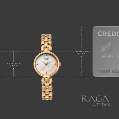 Raga Showstopper Quartz Analog Mother of Pearl Dial Rose Gold Metal Strap Watch For Women 95461wm01
