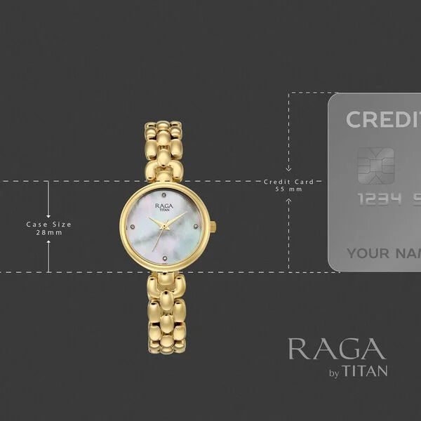 Raga Showstopper Quartz Analog Mother of Pearl Dial Golden Metal Strap Watch For Women 95461ym01